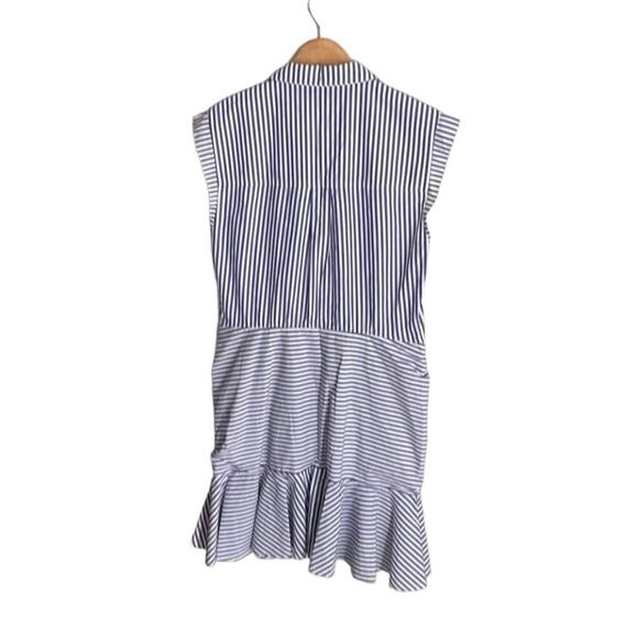 Veronica Beard Bell Bottom Ruched Striped Shirtdress - Picture 3 of 15
